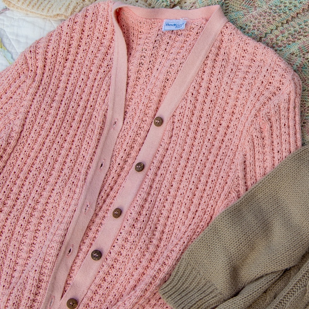 80s Vintage Bedford Fair Open Knit Rib Cardi